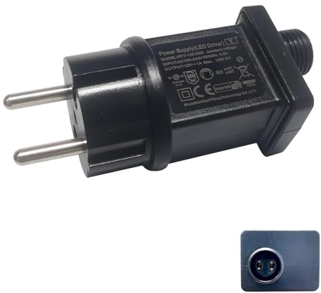 Lichterkette Netzteil Adapter, 12V 1A Wasserdicht IP44 Transformatoren, LED Netzteil Adapter, LED Niederspannungs Lichterkette Außen Trafo Geeignet für Weihnachtsbaum Lichter, Eiszapfenlichter