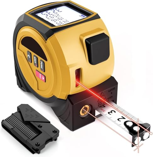 Uadme Laser Maßband, 40m/60m Laser-entfernungsmesser und 5m Bandmaß und Kreuzlaser, Speicher für 20 Messwerte, LCD Digital Massband mit Laser, Ft/m/in, Pythagoras/Abstand/Fläche/Volumen Messung