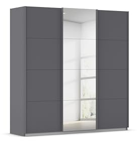 Rauch Möbel KULMBACH, Schwebetürenschrank, Grau metallic, Breite 203 cm | Kleiderschrank mit Schwebetüren, Schiebetüren, 3-türig, mit Spiegel, Zubehör Premium, Schlafzimmer, Jugendzimmer, Garderobe