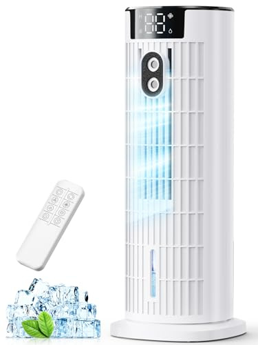 Portable Air Conditioner, 4 in 1 Air Cooler, Tower Fan with 2 Spray Modes, Timing Function and Remote Control, Personal Evaporative Cooler Mini Air Conditioning Unit for Home Office Bedroom(Off White)