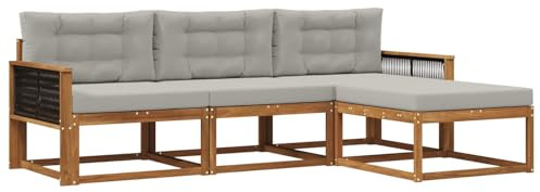 vidaXL Outdoor-Sofagarnitur mit Kissen 4 pcs Natur und Hellgrau, Moderne Garten-Sofagarnitur, wetterfest, Bequeme Loungemöbel, stylische Sitzmöglichkeiten für den Hof