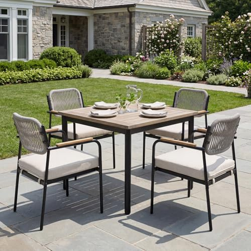 Ya-Home Gartenstühle 4er Set wetterfest, Balkonstühle Loungesessel Beige | Gartensessel Lounge sessel Outdoor mit 8 cm Sitzkissen, witterungsbeständig, Terrassenstühle für Garten Terrasse Balkon