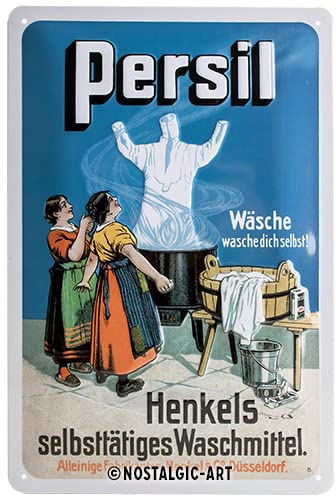 Nostalgic-Art Retro Blechschild, 20 x 30 cm, Persil – Wäsche wasche Dich selbst – Geschenk-Idee für Nostalgie-Fans, Original Lizenzprodukt (OLP), aus Metall, Vintage Design, Blechschilder Sprüche