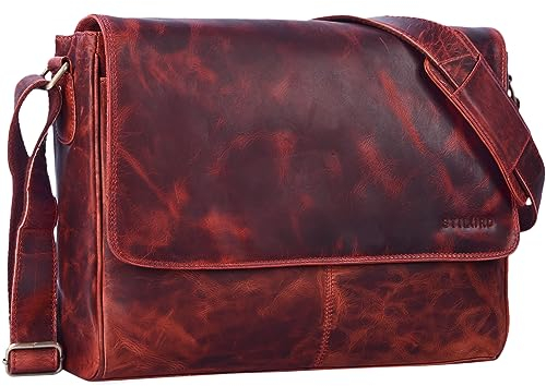 STILORD Umhängetasche aus Echtleder rot - 15 Zoll Laptoptasche - Vintage Messenger-Bag - Leder-Kuriertasche 'Oskar'