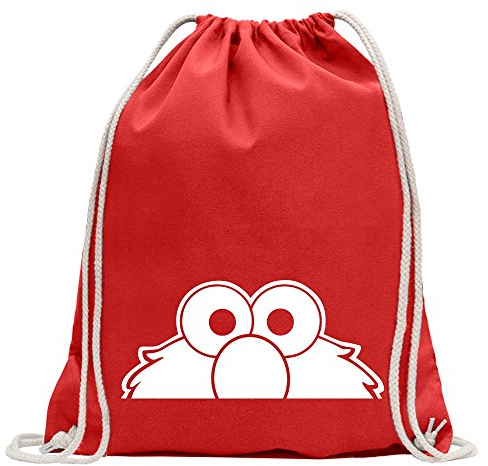 Kiwistar - Turnbeutel - rot - Elmo - Halber Elmo - Ernie - Bert - Fun Rucksack Sport Beutel Gymsack Baumwolle mit Ziehgurt