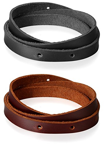 JewelryWe Schmuck 2pcs Herren Wickelarmband, Multiturn Geflochten Leder Armband Armreif Manschette, Braun Schwarz