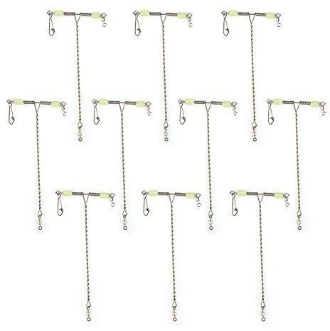 VGEBY 10Pcs T-Shape Swivels Snaps, Stainless Steel 3 Way Rolling Swivel Balance Cross line Fishing Swivels with Luminous Beads 3 Way Swivels Fishing Tackle Fishing Supplies