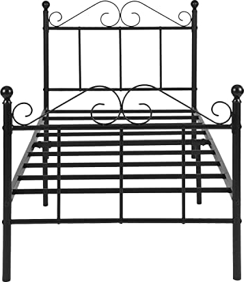 H.J WeDoo Einzelbett Metallbett Einzel Bett Metall Bettgestell mit Lattenrost für Gästezimmer Schlafzimmer Bett In Schwarz Blume Design 90 x 197cm,Schwarz