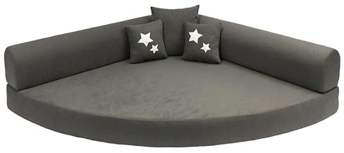 fitalia Kuschelecke Viertelkreis Kindersofa 140cm x 140cm inkl. Kissen, Farbe Uni grau, Made in Germany;
