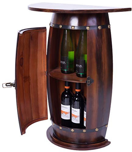 Vintiquewise Rustic Lockable Barrel Shaped Wine Bar Cabinet, Wood, Brown