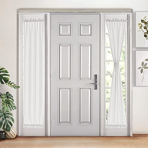 Melodieux White Semi Sheer French Door Sidelight Curtains, 72 Inches Long, Linen Look Voile Drapes for Patio Sliding Glass Door, 25 by 72 Inch, 2 Panels