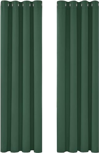 Deconovo Verdunkelungsvorhang Gardine Wohnzimmer Thermogardine Kälteschutz Ösen, 245x140 cm(HöhexBreite), Waldgrün, 2er Set