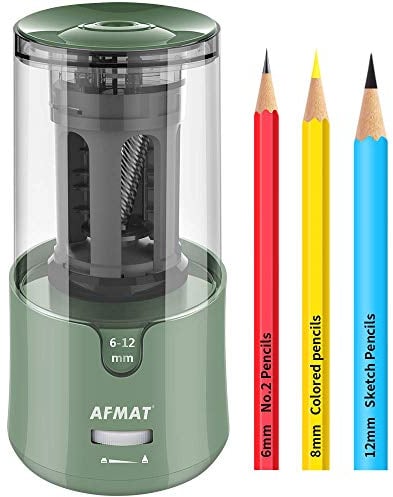 AFMAT Electric Pencil Sharpener, Auto Stop, Super Sharp & Fast, Electric Pencil Sharpener Plug in for 6-12mm No.2/Colored Pencils/Office/Home-Green