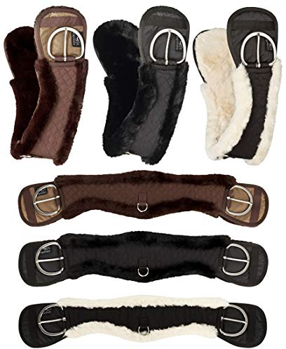Equinate Western Mondgurt anatomisch mit synthetischem Lammfell Kurzgurt Sattelgurt Westerngurt 85 cm Schwarz