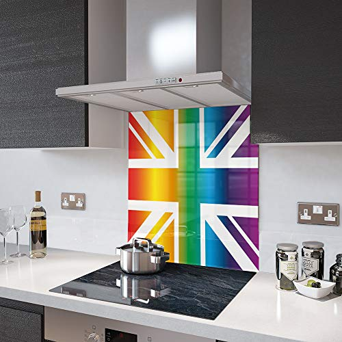 Glass Splashbacks Rainbow Union Jack Glass in 75cm Wide x 110cm High