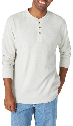Wrangler Authentics Men's Long Sleeve Waffle Henley Shirt, Oatmeal Heather, Medium