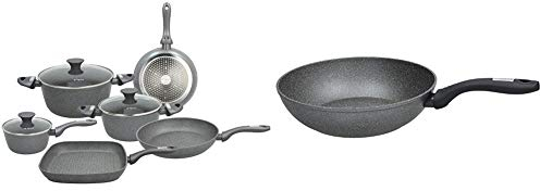 Tognana Mythos Batteria 9 Pezzi, Alluminio, Nero, 24 cm & WI758Q2AMNF Padella Wok Mythos, Alluminio, Grigio, 1