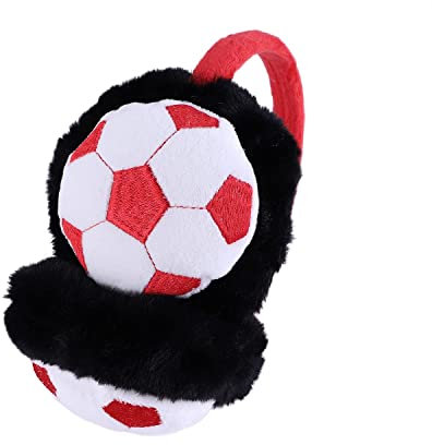 Cache-oreilles Enfant Garçon Fille Cache oreille Motif Football Mignon Couvre-oreilles en Peluche Chaud Doux Protège Oreille Pliable pour Ski Velo Moto Earmuffs Chauffe-oreilles Pour Temps Froid Rouge
