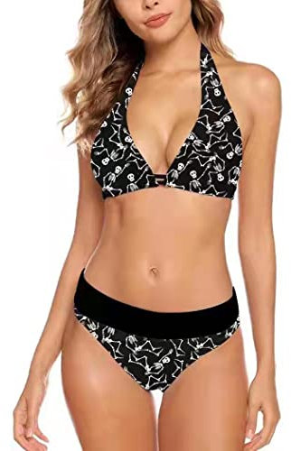 Aidotop Damen Bikini Set Triangel Badeanzug Strand Ties Zweiteiliger Bademode Bikinihose(Ku,L)