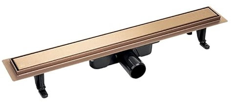 ADGO Basso Scarico per Doccia, GrigliaReversibile – Sotto Piastrelle o Pieno, Scarico a Pavimento, Scarico del Bordo, Canalina Doccia, Acciaio Inox, Rettangolare (900 mm, Oro Rosa)