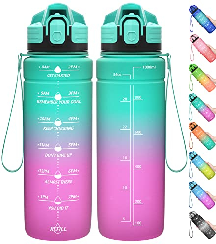 Coolfel Botella agua Niños 500ml/700ml/1l/1,5l/2l Botella agua Deporte, Reutilizable Botella agua Motivacional sin BPA, sin Fugas, para Gimnasio, Gym, Deportiva, Bicicleta, Running