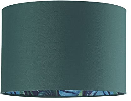 Stylish and Modern Emerald Forest Green Cotton Fabric Lamp Shade with Inner Jungle Palm Tree Print | for Pendant Table or Floor | 60w Maximum by Happy Homewares