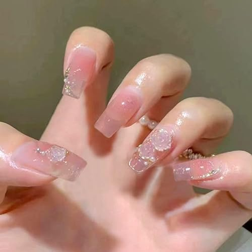 WOOXDYUK 24 piezas de uñas postizas, uñas postizas mate, puntas de presión, cobertura completa, arte de uñas, Color rosa desnudo, pestañas de pegamento de manicura de Camelia para Mujeres y niñas