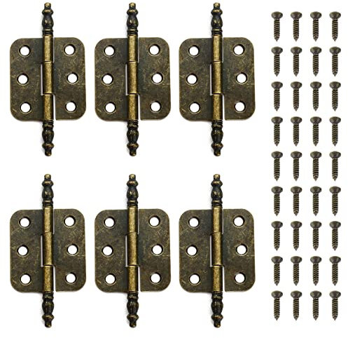 6 Set Antique Bronze Mini Hinges Crown Head Antique Decorative Hinge Bronze Mini Hinges for Vintage Wooden Box Cabinet Door Drawer Cupboard