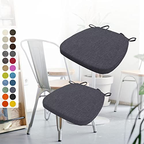 2er Set Stuhlkissen 40x38x3cm mit Bändern,Waschbare Sitzkissen Rutschfest,Stuhlauflage Stuhlpolster Sitzkissen,Abnembar Bezug Mit Reißverschluss,Ideal für Zuhause Büro Küche Esszimmer,Dunkelgrau Blau