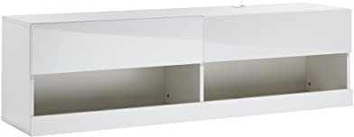 MMT Furniture Designs Ltd TS014 Floating Timber TV cabinet, 1400mm Wide, Gloss doors, LED lights for up to 55 screens (White)