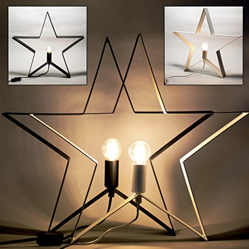 DbKW Stern-Leuchte mit LED Filament Leuchtmittel. Schwarz oder Weiß, 44cm Höhe. Tischleuchte, Tischlampe, Stern-Lampe (Schwarz)