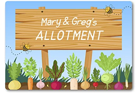 Personalised Any Name Allotment METAL Plaque Sign. Outdoor Garden Flowers Summer House Gift. Community Herb Greenhouse Country Cottage Vegetable (A4 (283 mm x 197mm))