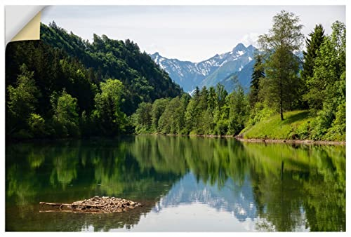 ARTland Wanddeko Wandtattoo selbstklebende Vinylfolie 60x40 cm See Wasser Pflanzen Bäume Wald Forst Berge Alpen Natur U4PI