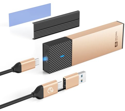 M.2 Enclosure NVMe M.2 - Caja SSD con transmisión de 10 Gbps, USB 3.2 NVME SATA SSD adaptador, compatible con SSD 2230, 2242, 2260 y 2280 M.2 PCIe NVMe M-Key & M+B Key SSD (cable 2 en 1, oro)