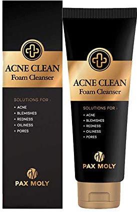 PAX MOLY Akne Clean Foam Cleanser 120 ml sanfter Reinigungsschaum geeignet für problematische, empfindliche und fettige Haut, um einen sauberen und gesunden Teint wiederherzustellen