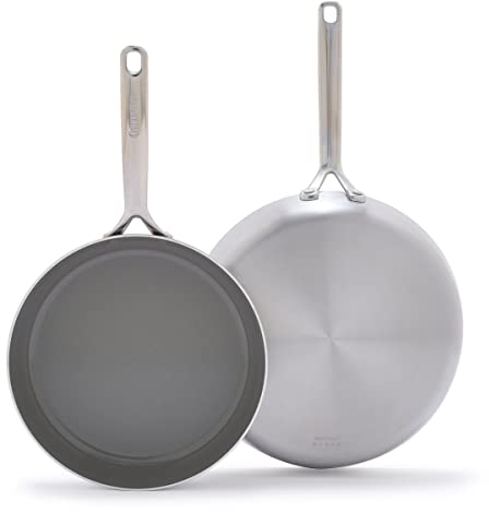 GreenPan GP5 Stainless Steel 5-Ply Healthy Ceramic Nonstick 10 and 12 2 Piece Frying Pan Skillet Set, Scratch Resistant, Induction, Dishwasher & Oven Safe, PFAS-Free