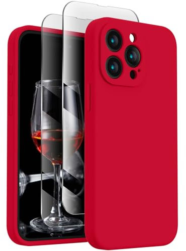 FireNova Designed for iPhone 15 Pro Max Case, Silicone Upgraded [Camera Protection] Phone Case with [2 Screen Protectors], Soft Anti-Scratch Microfiber Lining Inside, 6.7 inch, Deep Red