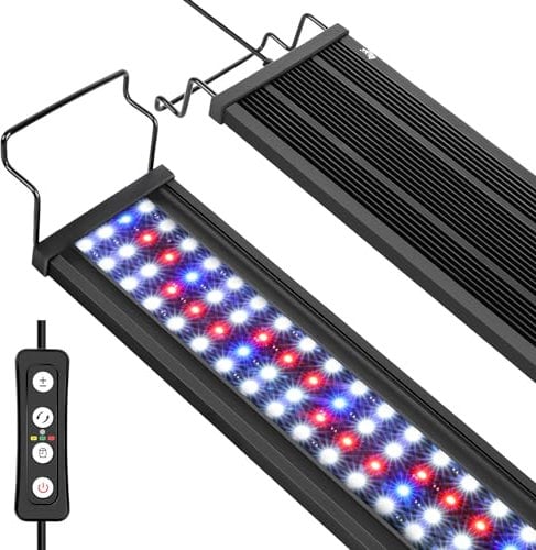 AQQA Aquarium Light, Full Spectrum Fish Tank Light for Plants with Timer Auto On/Off,Waterproof LED Aquarium Lights with Extendable Brackets,5 Levels Adjustable Brightness,14 Colors