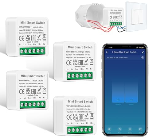 CNBINGO - Interruttore della luce intelligente a 2 scomparti, 1 via, mini interruttore Wi-Fi fai da te, adatto dietro l'interruttore a parete, Smart Switch compatibile con Alexa Echo, Google Home,