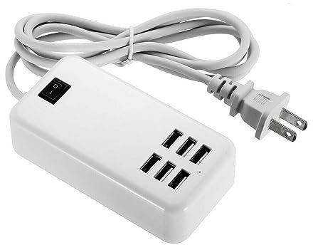 6 Port 30W USB Wall Charger Multi Port AC Power Adapter For USB Powered Devices Adapter Plugs (White, A)