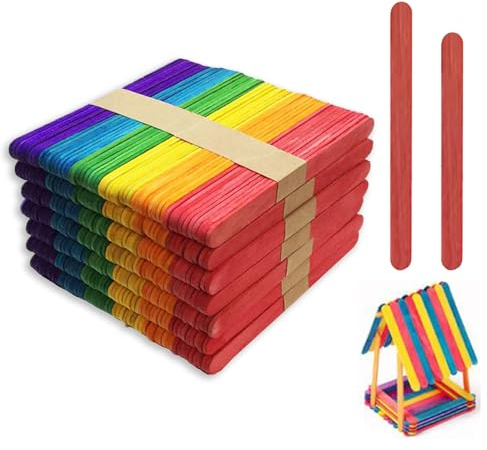 200 Stück Holz Eisstäbchen, Bunte Holz-Bastelstäbe, Farbiges Eis Holzstab Stiele, Holzstäbchen für Hand DIY Handwerk(65 * 10 * 2mm+114 * 10 * 2mm)