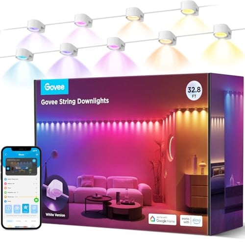 Govee Smart RGBIC String Downlights, 32.8ft with 50 LEDs, White