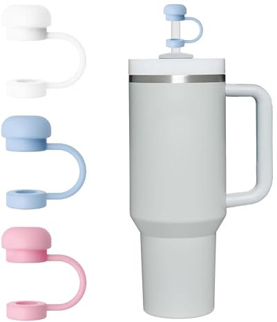 Straw Cover Cap for Stanley Cup, 10mm Straw Cover Compatible with Stanley 30&40 Oz Tumbler with Handle, 0.4in Straw Topper Stanley Cup Accessories (3PCS Pink+Blue+White)