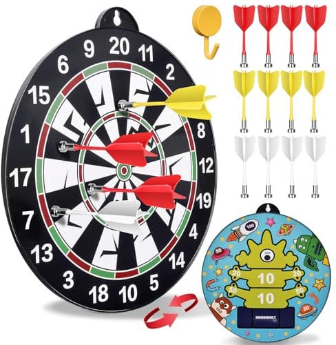 Flintronic Doppelseitige Magnetisches Dartscheibenset Kinder, Dartscheiben mit 12 Dartpfeilen, Dartscheibe Junge Spielzeug Geschenk für für Drinnen und Draußen Party Spiel