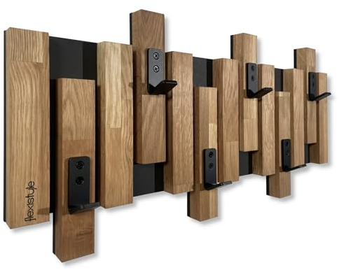 Patère murale, en bois de chêne, design à lamelles, noir, moderne, naturel, 2 dimensions, 60 cm