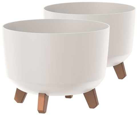 Tymar Blumentopf mit Füßen, 2er-Pack, Blumenkübel, Pflanzkübel, Übertopf, Runde Form((2pack) Weiß; ø 29 cm)