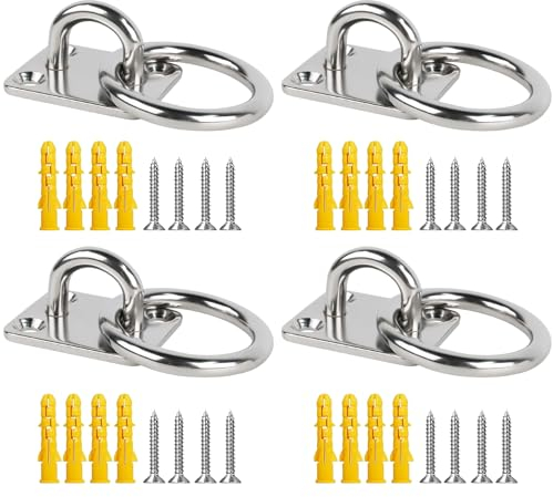 Prampe 4 Set Augplatte mit Öse, Augplatten M5/5mm, 304 Edelstahl Decksplatte, Premium Augplatte mit Ring Mit 16 Schrauben und 16 Expansionsrohr für Sonnensegel Deckbeschläge Boot