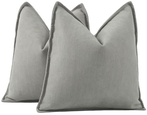 Madizz 2er Set Schlicht Chenille Kissenbezügen Weiche dekorative Kissenbezüge für Sofa Schlafzimmer Kissenhülle Grau 45x45 cm Quadrat