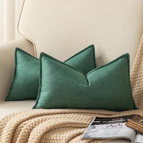 Yaertun 2er Set Leinen Reine Farbe dekorative Kissenbezug Moderne Kissenbezüge Schlafzimmer Sofa Wohnzimmer Dekokissen Bett Kissenhülle Sofakissen 40 x 80 cm Grün