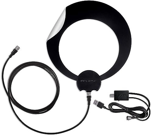 Antennas Direct ClearStream Eclipse Amplified UHF Indoor TV Antenna, Reversible, 50+ Mile Range – w/ 12 ft. Cable, Jolt Switch USB Amplifier